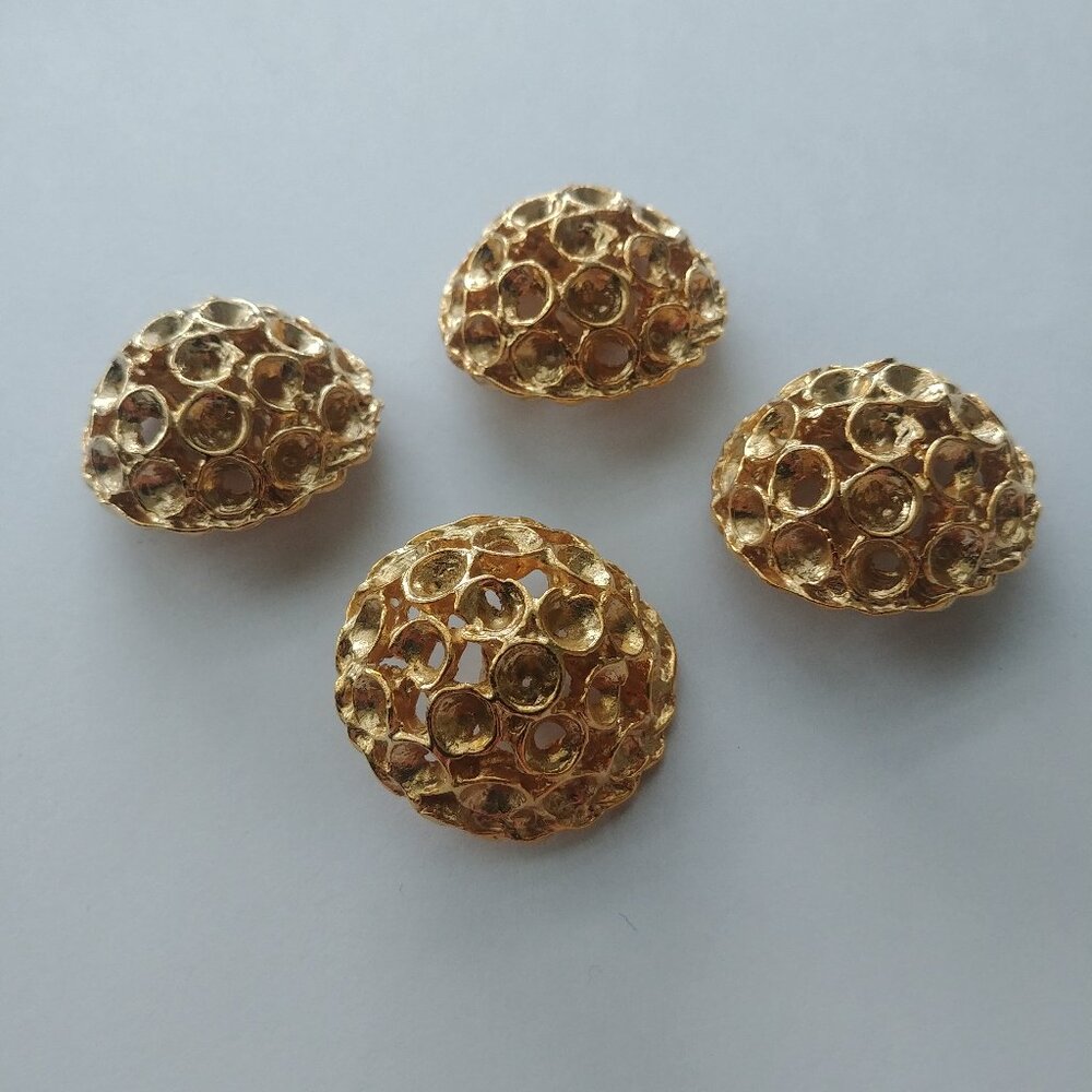 4/$20 Set of 4 four very large heavy round gold honeycomb buttons